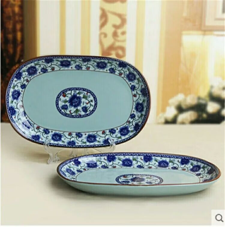 复古沙拉碗小汤碗陶瓷餐具景德镇家用古式碗盘饭碗面碗汤碗饭盘汤盘青