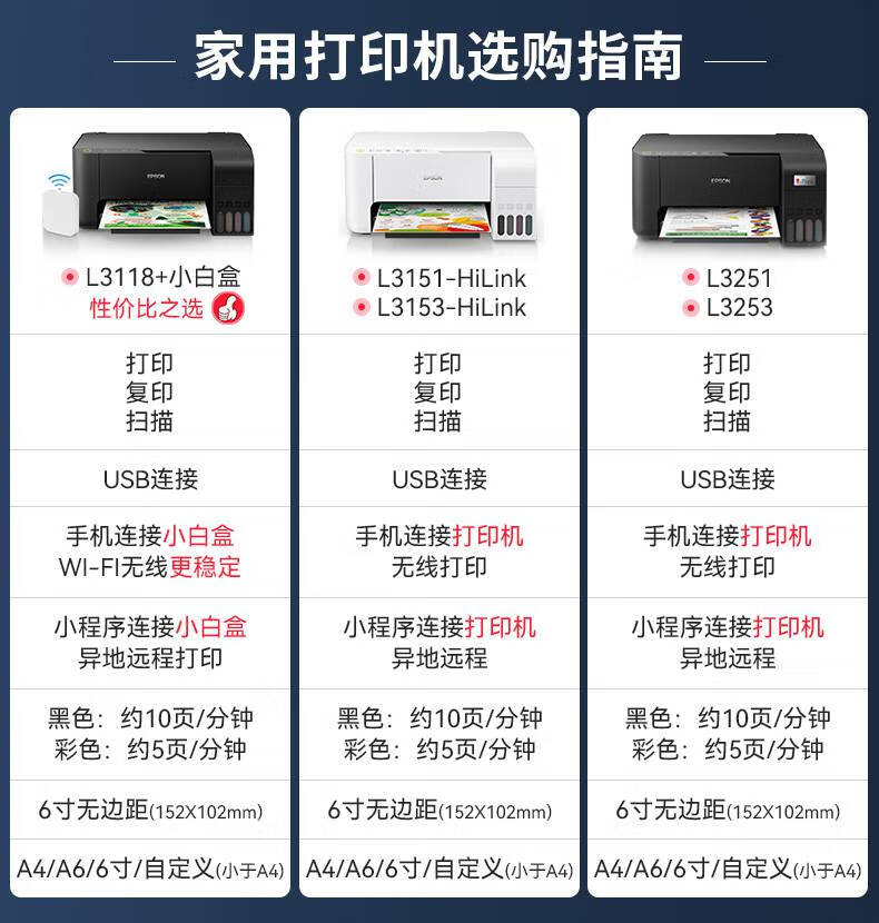epson/爱普生打印机家用小型l3151/3153/epson彩色喷墨无线手机墨仓式
