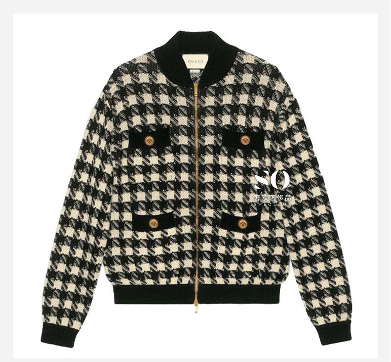 古驰(gucci)女士外套格子纽扣时立领时尚外套 595691xkaw9预售代购