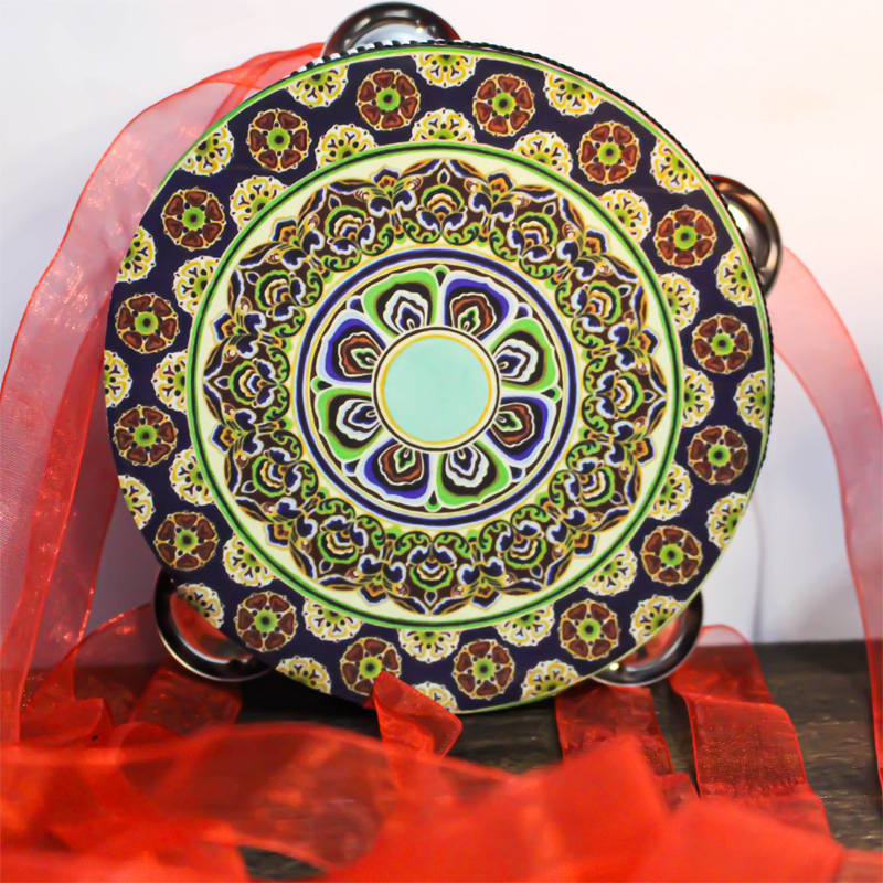 敦煌飞天舞蹈手持铃鼓汉服道具敦煌井藻图案新疆鼓直径15厘米腰鼓儿童