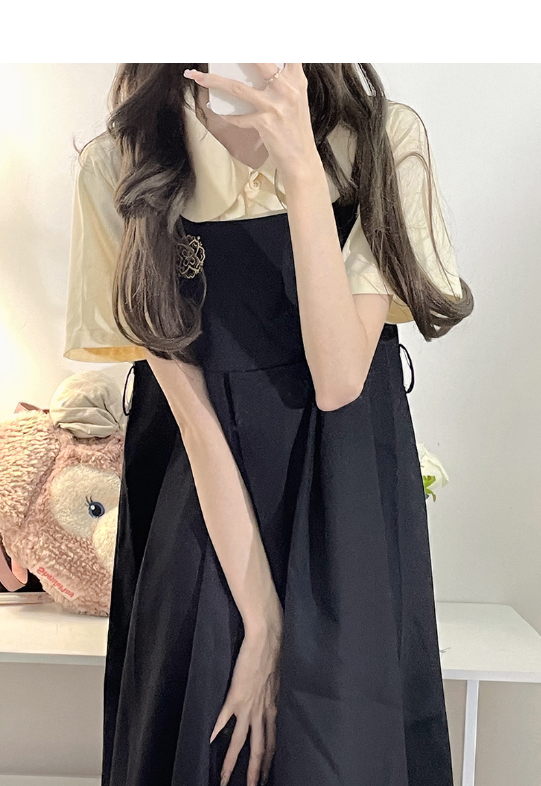 护奶裙日系学院风卡奶裙jk制服刺绣软妹护奶裙夏圆领衬衫奶黄色xs