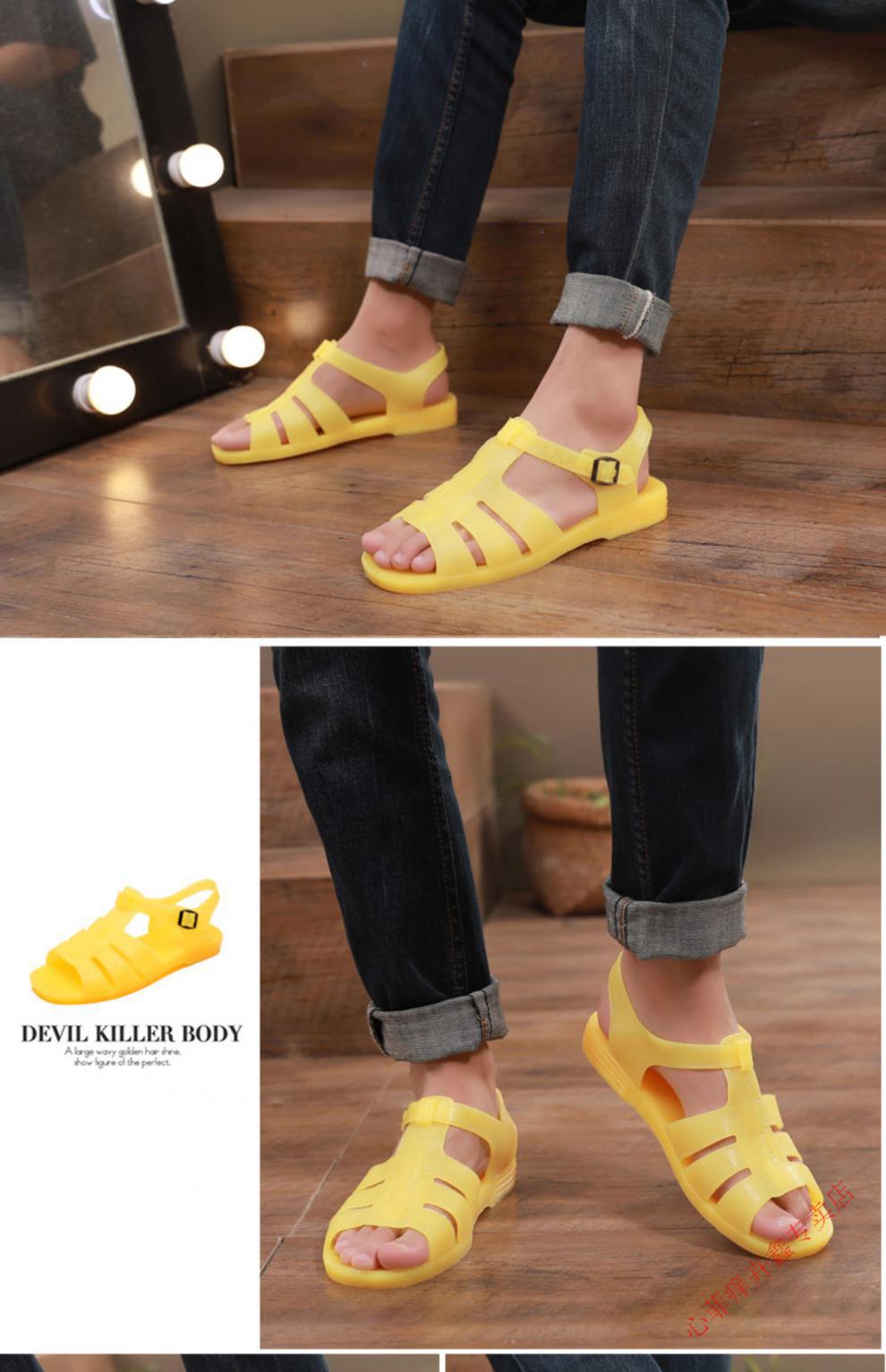 心菲痒【精选特价】凉鞋男士夏新款外穿时尚黄胶鞋休闲风怀旧老式80