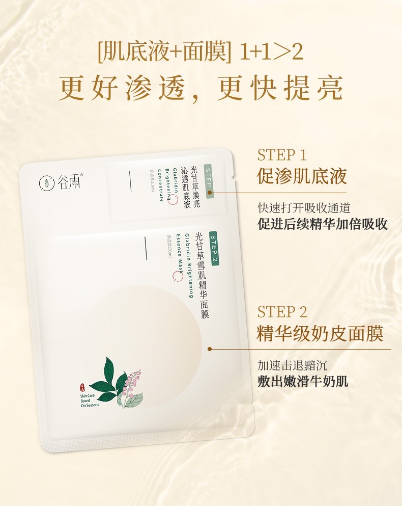 谷雨光甘草精华奶皮面膜6片/盒 熬夜救急补水保湿提亮肤色滋润肌肤贴片面膜 奶皮面膜6片/盒