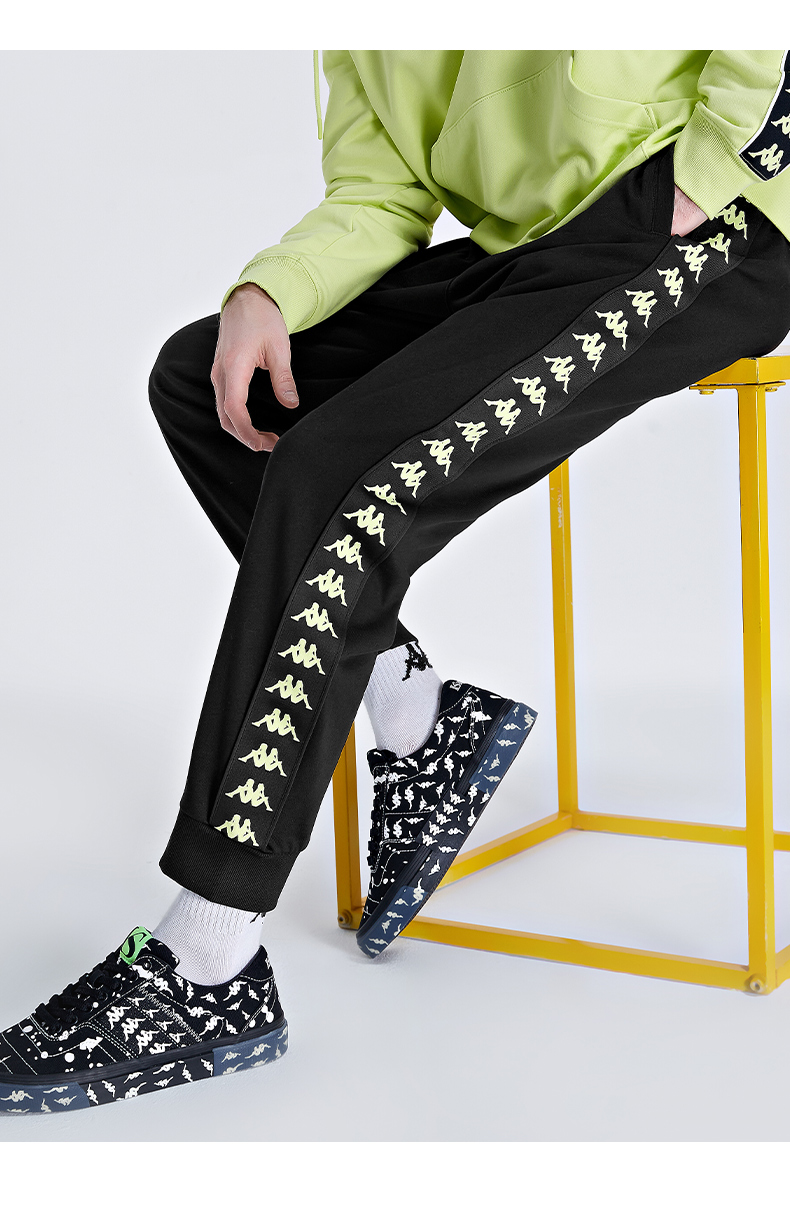 618预售kappa卡帕串标运动裤秋男针织长裤休闲裤锥形小脚卫裤黑色990l