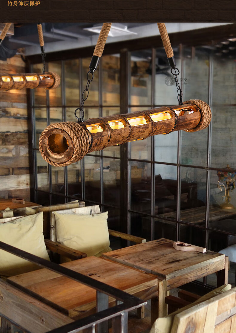 新富泰照明loft美式乡村复古吊灯酒吧咖啡厅餐厅灯具竹筒创意个性麻绳