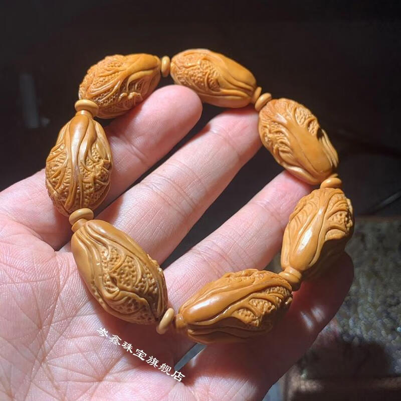 mays will 橄榄核雕刻白菜手链吊坠单籽手串橄榄胡百财单核文玩手链