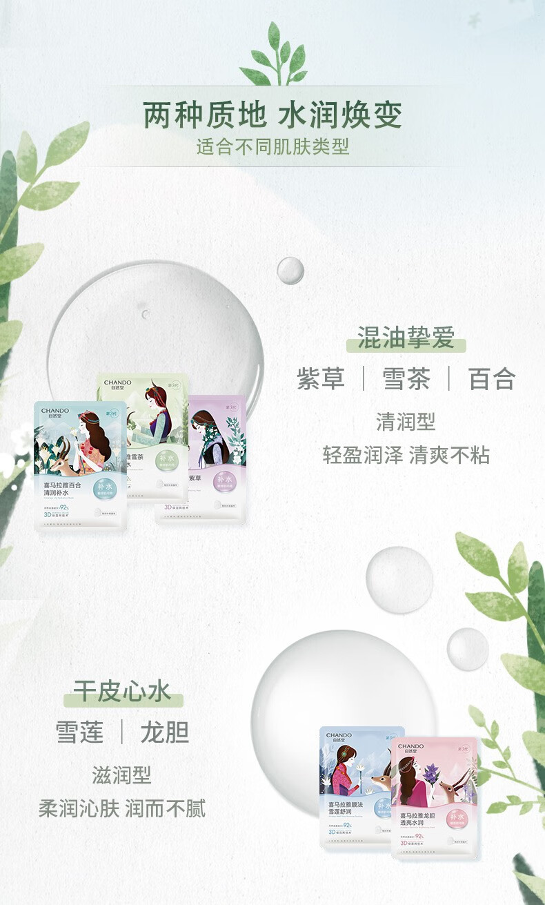 自然堂（CHANDO）补水保湿面膜补水女 收缩毛孔提亮肤色舒缓面膜修护水光细致滋润 龙胆面膜5片【提亮肤色】
