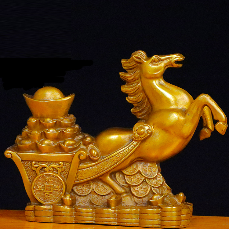 纯铜马拉车摆件马拉元宝马上发财铜马日进斗金办公室礼品唐马百财奔跑