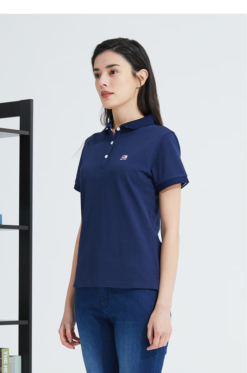 波顿纯棉翻领polo衫短袖女2021新款夏季商务休闲修身女士运动上衣