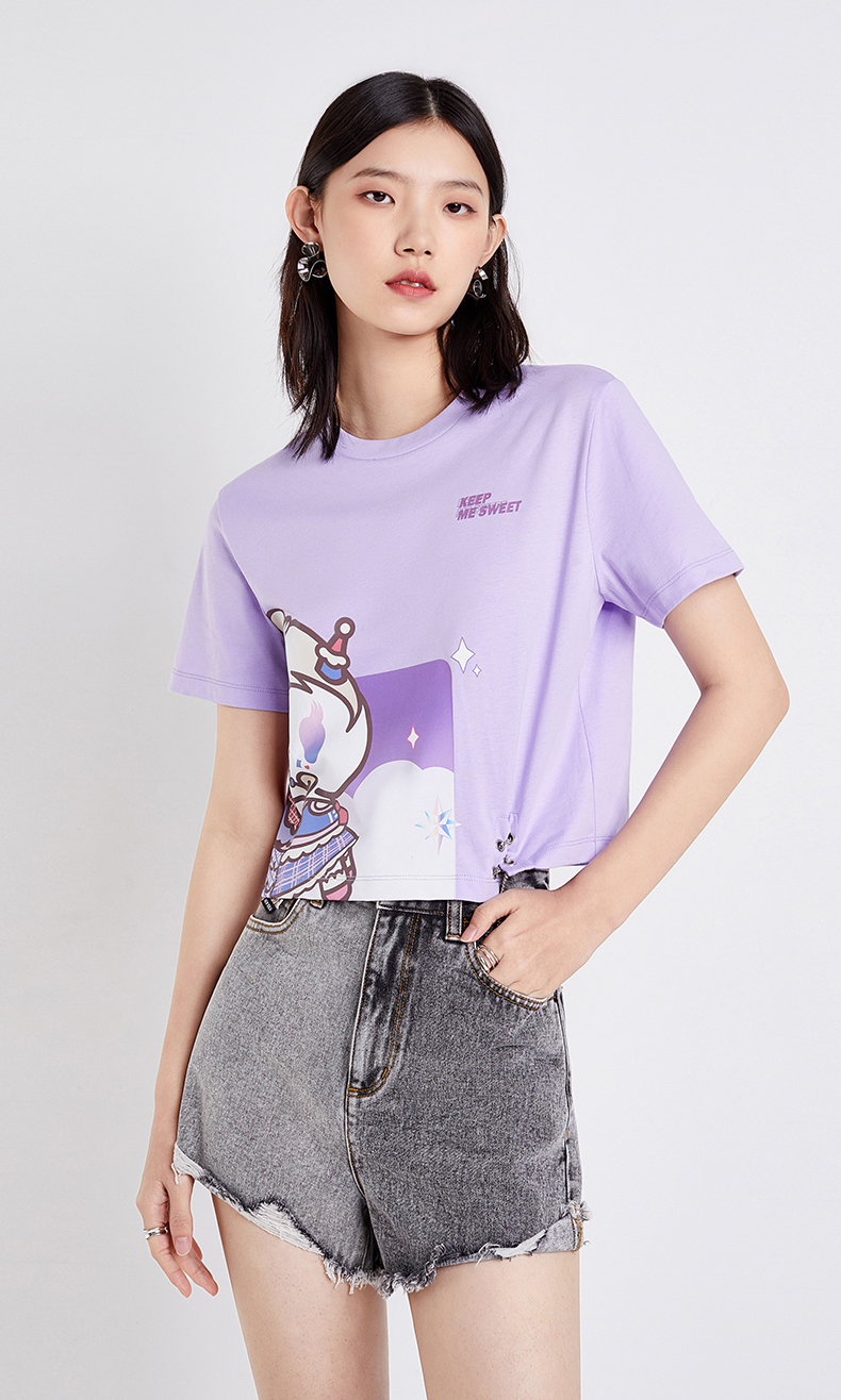 tokidoki系列欧时力短袖t恤22新夏短款上衣宽松 浅紫7
