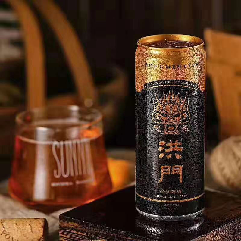 洪门啤酒 【买6 2】忠义洪门原浆麦芽啤酒罐装整箱 小麦精酿啤酒 黑色