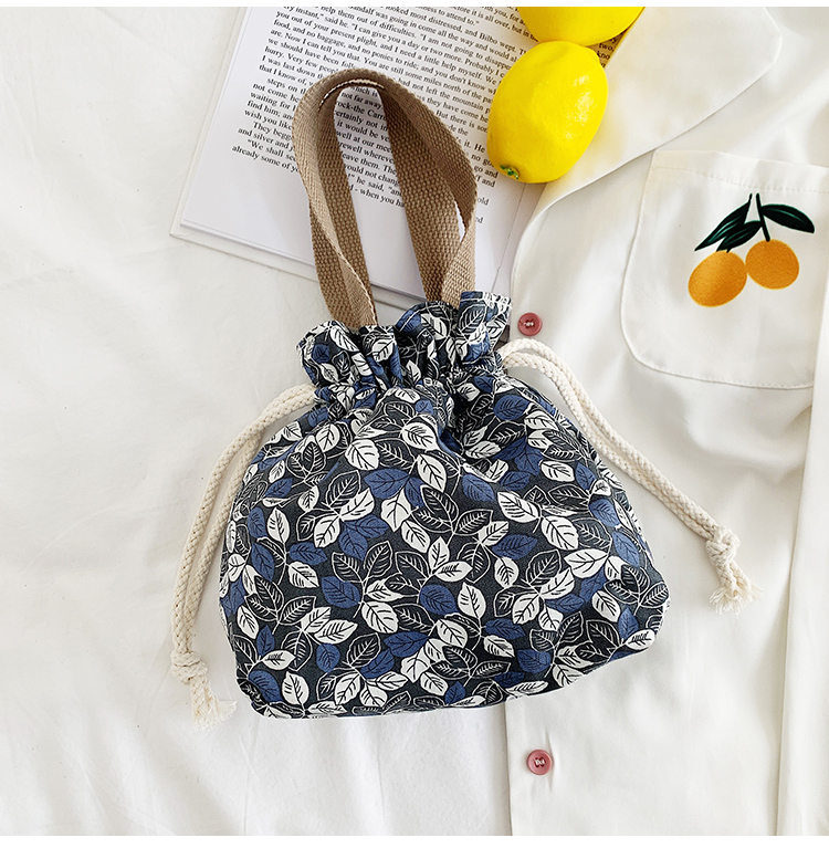 喜蒙德抽绳带饭盒收纳小布袋日式手拎网红小布包女手提上班帆布手工猫