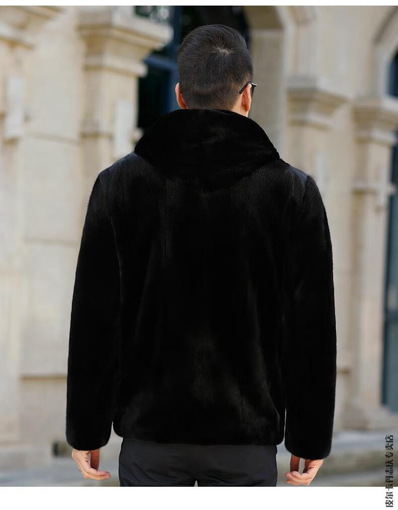外套男潮流整貂皮衣冬季连帽青年雕衣仿水貂毛皮草金貂绒大衣针织商务