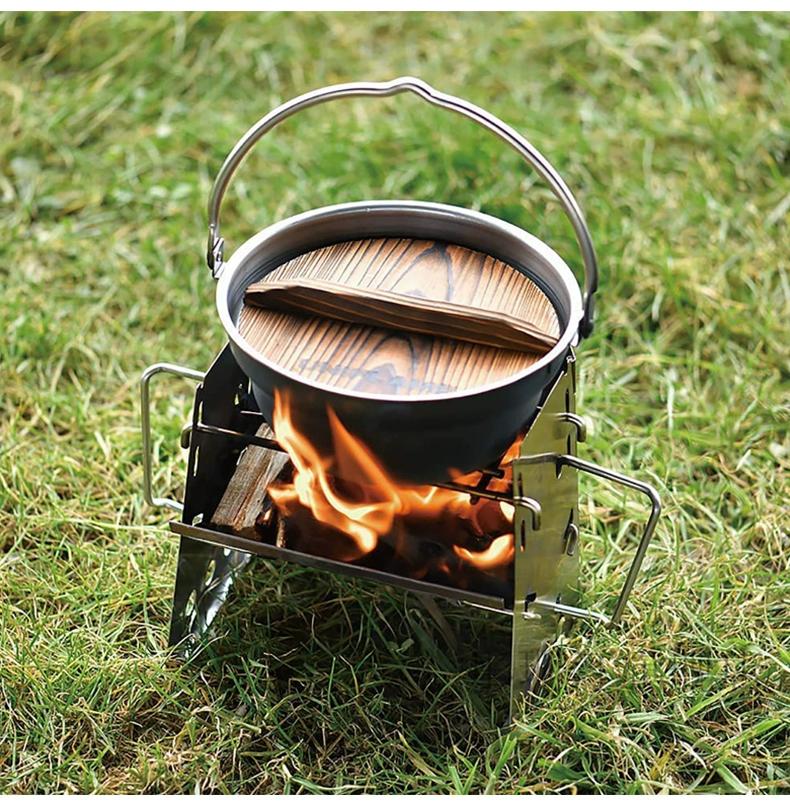 户外不锈钢吊锅 uniflame日本户外锅具便携式不锈钢吊锅露营野餐炊具