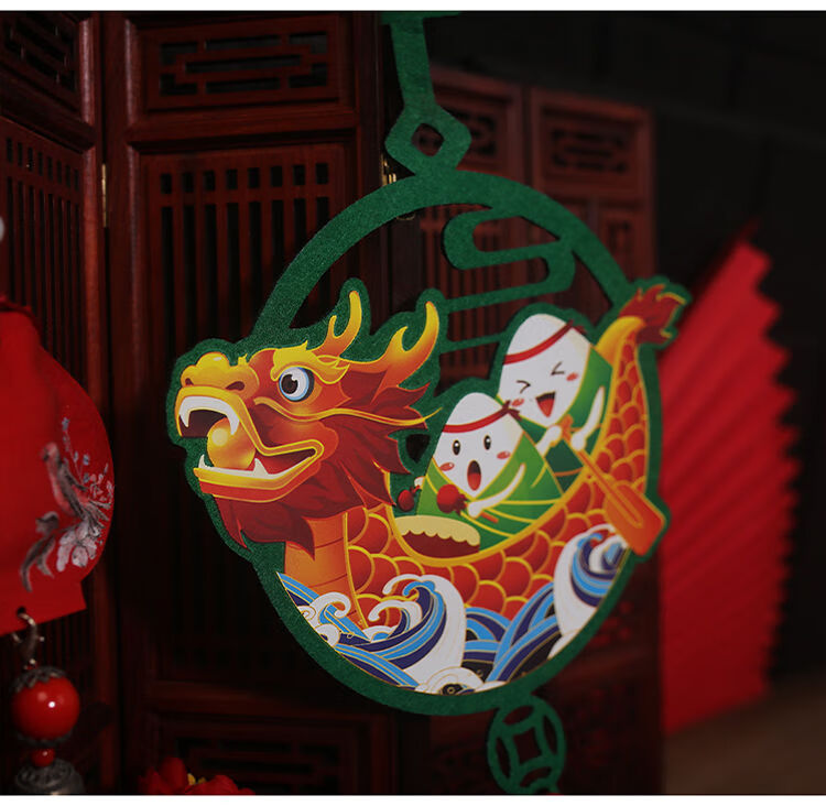 创意岭南龙舟端午装饰挂件卡通挂饰商场市拉花餐厅店铺场景布置 锣鼓