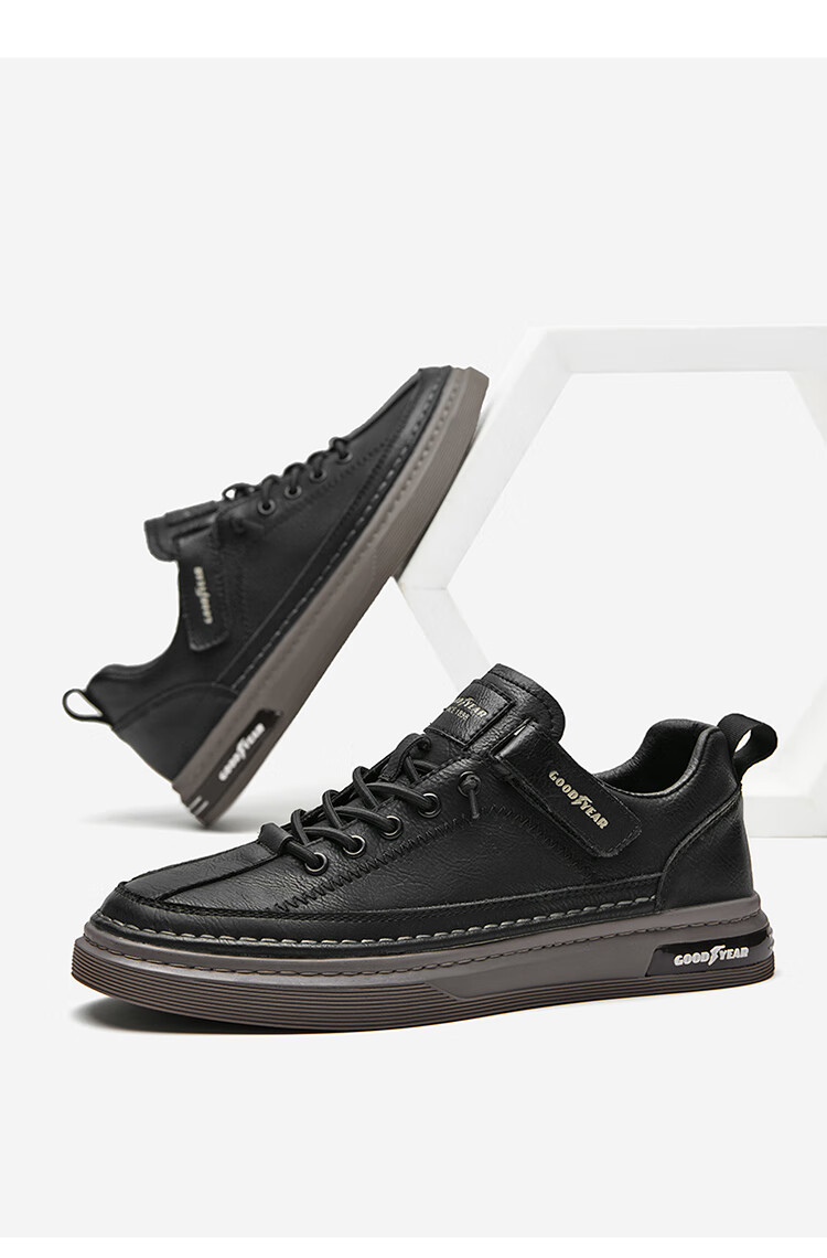 固特异男鞋时尚休闲潮鞋低帮免系带鞋子男青年日常百搭板鞋个性小黑鞋