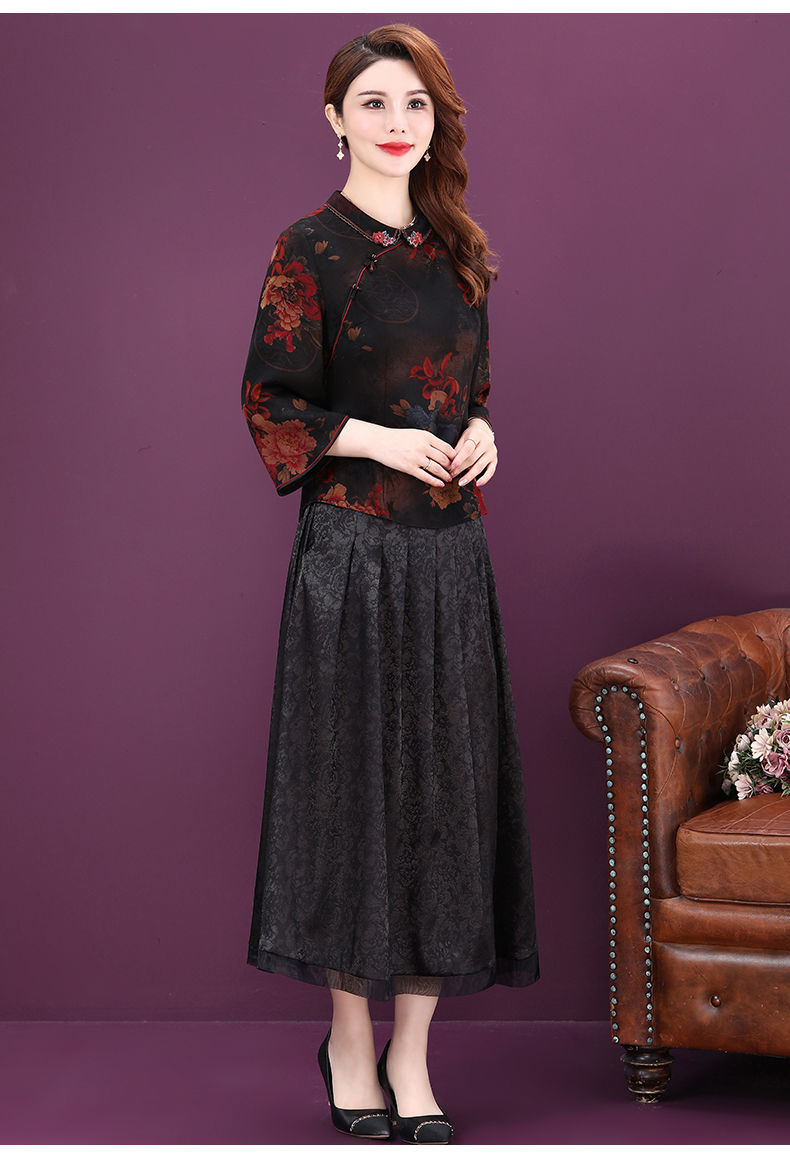 夏季连衣裙女高品质高端仿真丝香云纱中年妈妈套装女新