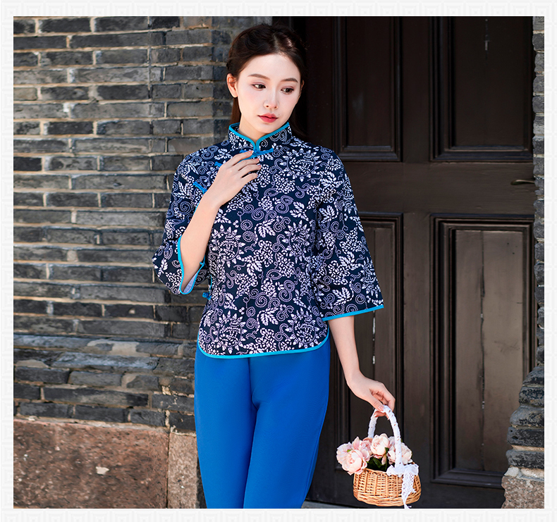 凯罗盾村姑演出服装阿庆嫂碎花采茶女衣服民族舞蹈乡村风古装农村戏服