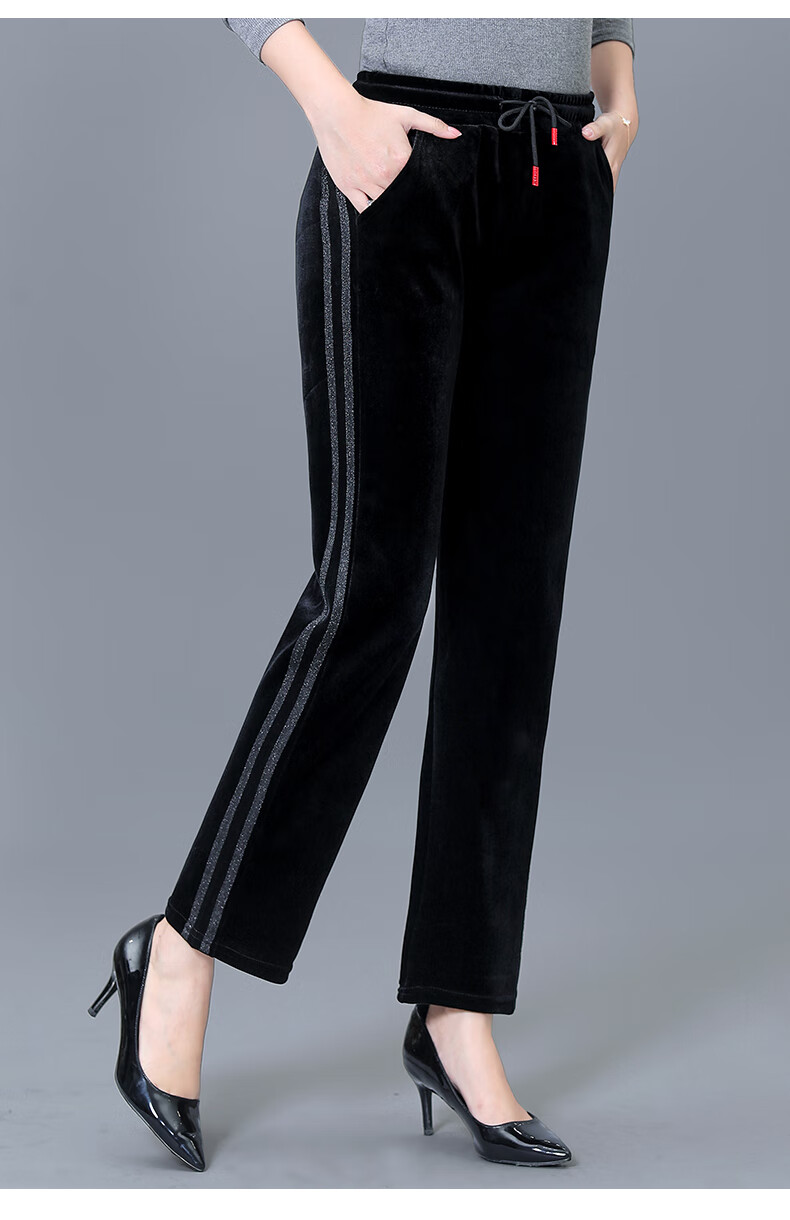 恒源祥品牌高档金丝绒中老年运动裤女妈妈裤子秋款老年女裤春秋长裤