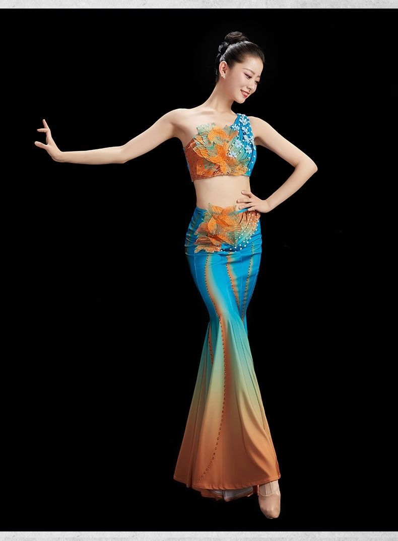 黄花地演出服女成人傣族舞服装女滇南映少舞蹈独舞艺考演出服鱼尾裙