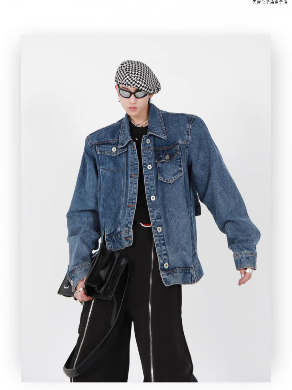 culture先锋小众不规则设计感垫肩牛仔外套朋克潮短款夹克男蓝色l