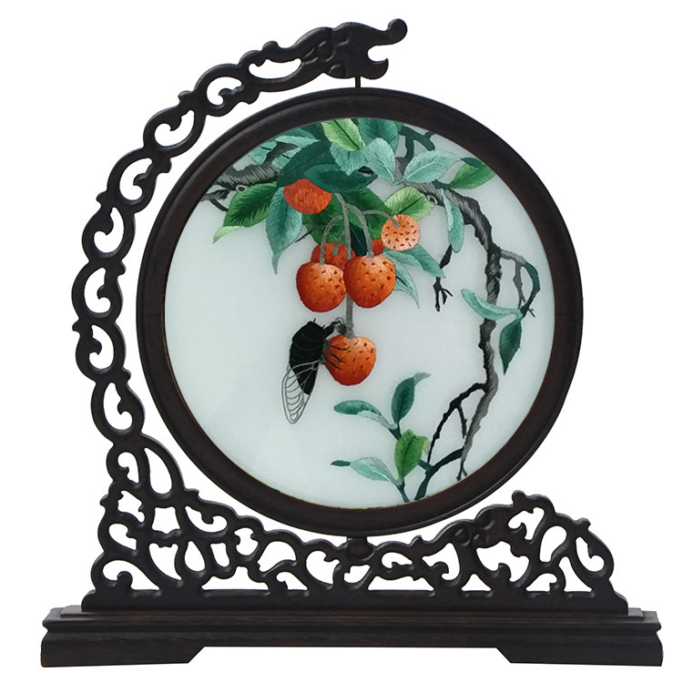 摆件双面绣广东广州特产送老外粤绣广绣潮绣 手工刺绣摆件 结婚礼物