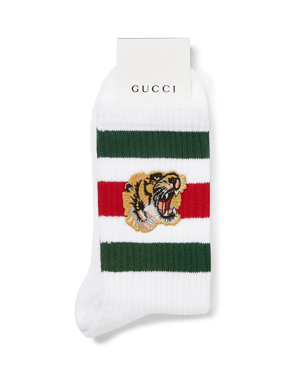 gucci古驰新款男女通用棉质虎头图案条纹针织袜子白色m