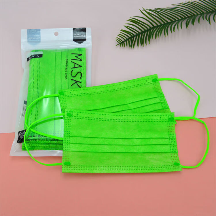 沐念牛油果绿色口罩博主小红书同款网红成人一次性三层防护含熔喷布
