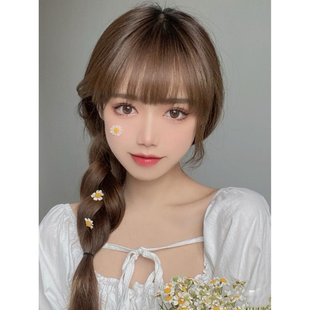 世雅假发女复古减龄单麻花辫甜美空气刘海少女圆脸百搭假毛辫子全头套