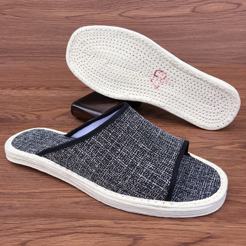 夏天布拖鞋男千层底老人拖鞋透气中老年居家布底凉拖扦鞋舒适时尚灰