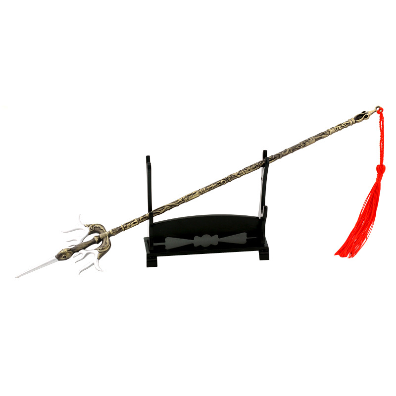 隋唐演义周边宇文成都凤翅镏金镗大号冷金属模型合金摆件米向 30cm
