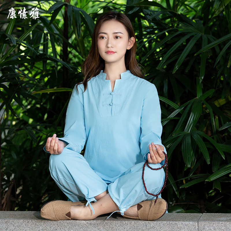 禅修居士服女佛教衣服棉麻禅服佛系女修行服居士打坐服男禅意瑜伽中式
