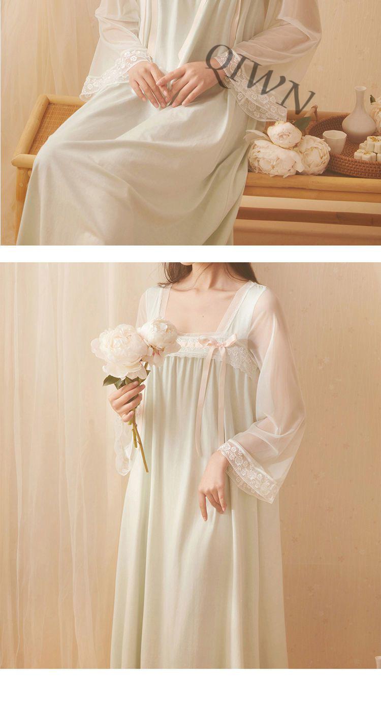 古装睡衣宫廷风汉服睡裙女春秋舒适长袖古风风齐胸襦裙方领可爱仙女