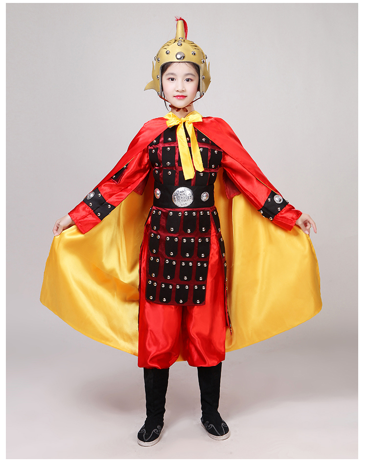 古代盔甲儿童古代将岳飞盔甲演出服杨家将花木兰古装战袍成人士兵表演