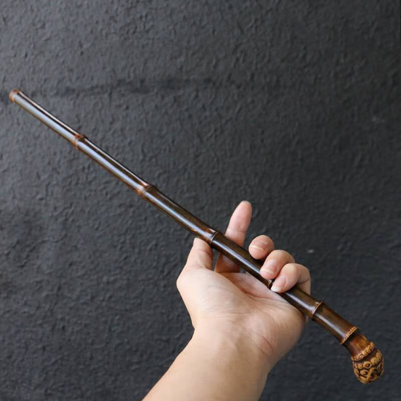 倾尊 紫竹拐杖 精品纯手工制作天然十几年带竹根满钉紫竹小教鞭手把件
