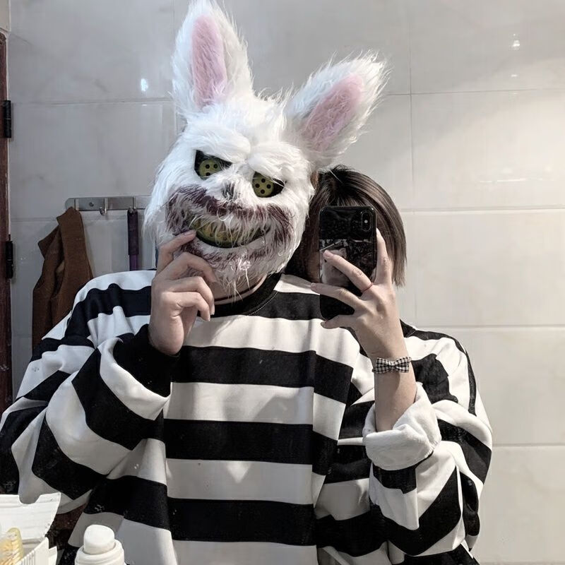 血腥兔面具头套恶魔兔子般若面具恐怖逼真吓人惊悚万圣节鬼脸道具