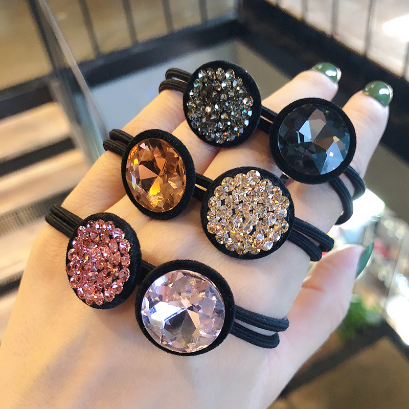韩版水晶捷克钻橡皮筋发圈韩式头绳成年淑雅发圈满钻圆形发绳 粉色