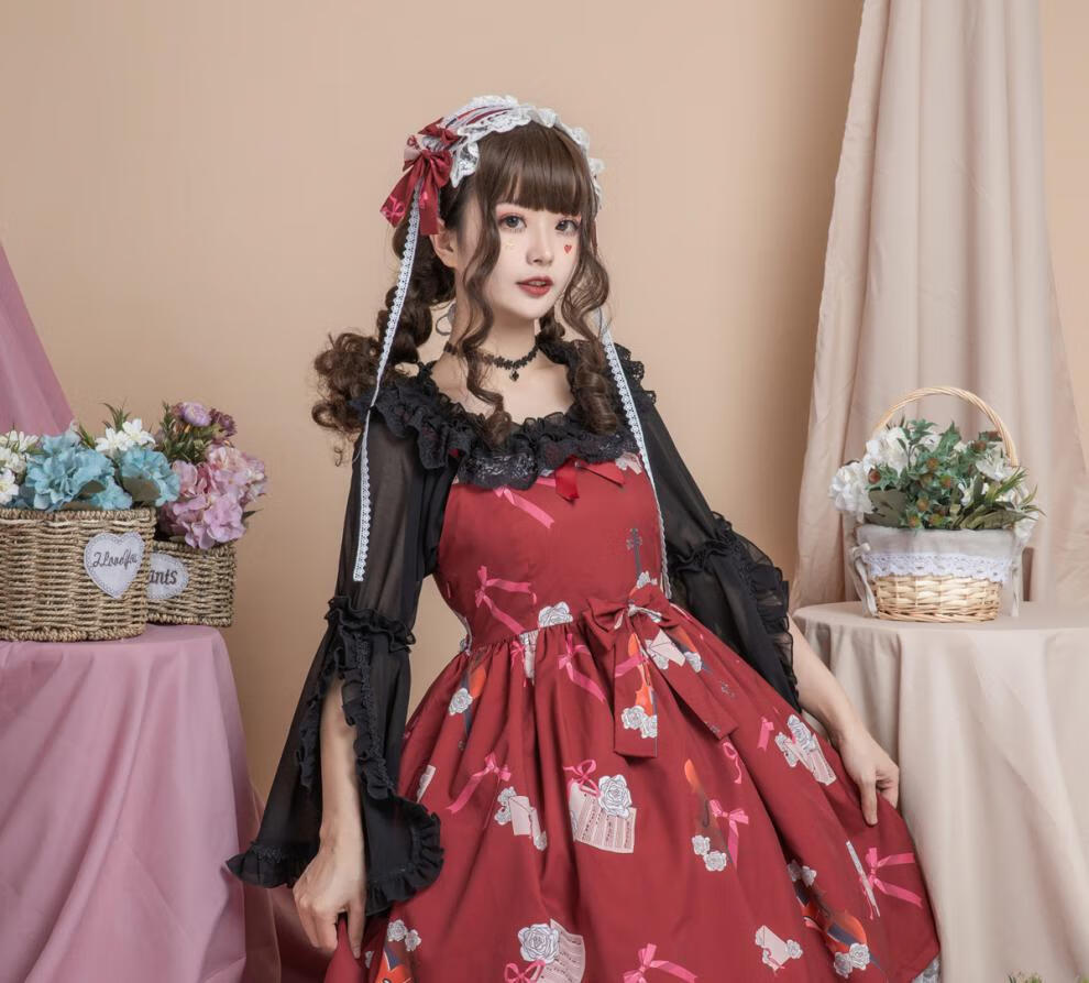 创设计lolita洋装雪纺衫内搭泡泡袖蕾丝一字领姬袖衬衫 杏色 均码