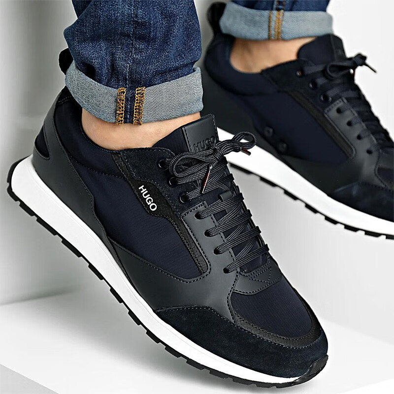 【现货】hugo boss雨果博斯男鞋微标logo印花饰平底鞋休闲运动鞋 白色