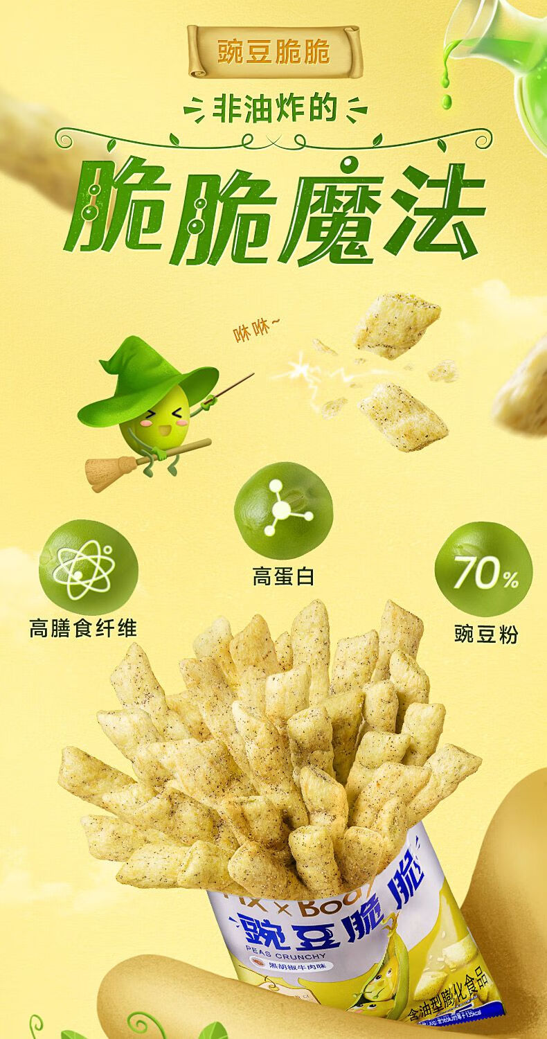 旺旺fixxbody豌豆脆脆30g黑胡椒牛肉味高蛋白膳食纤维轻食伴侣 豌豆脆