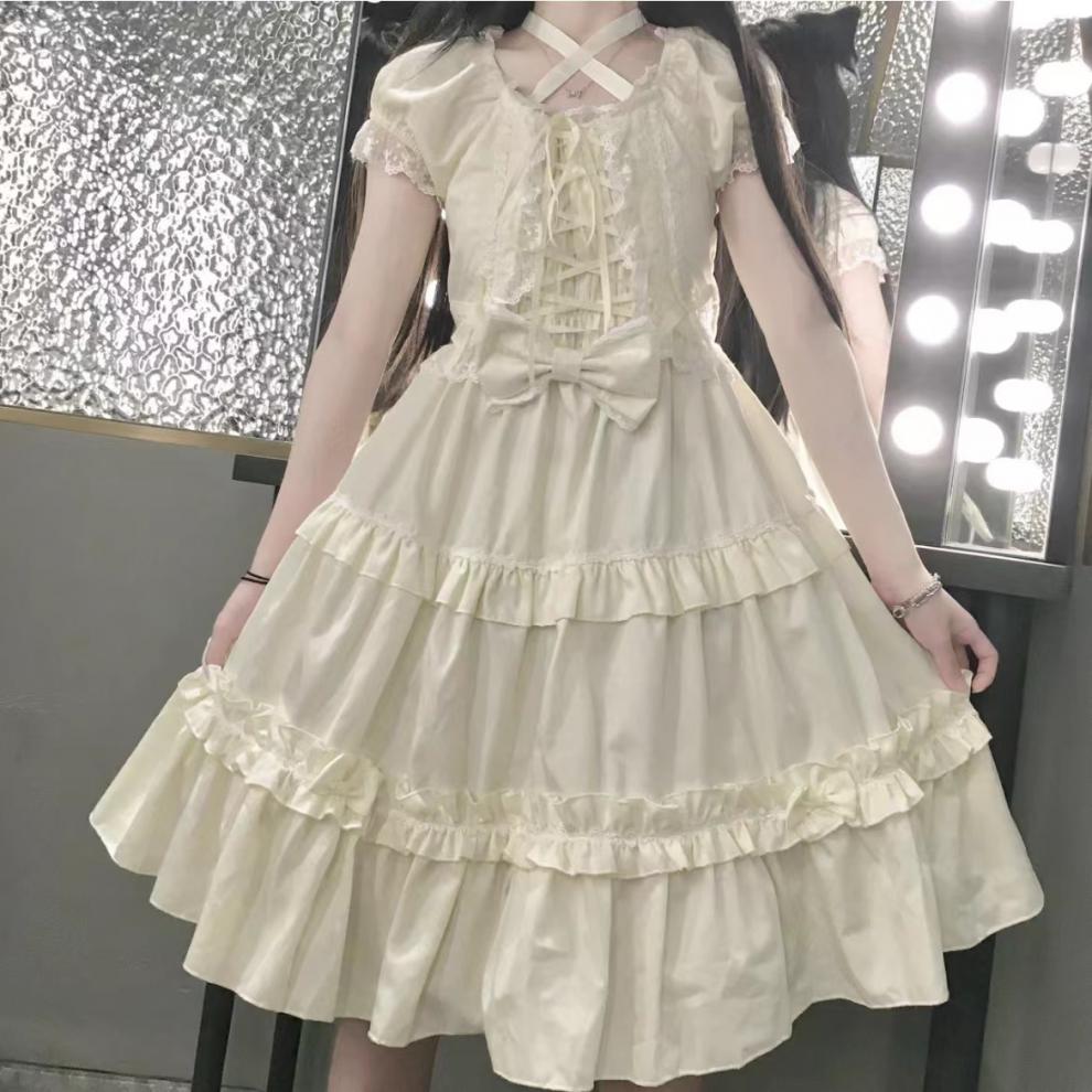 秉藜 洛丽塔裙子成人长裙夏季夏日茶会lolita裙短袖op款公主裙优雅轻
