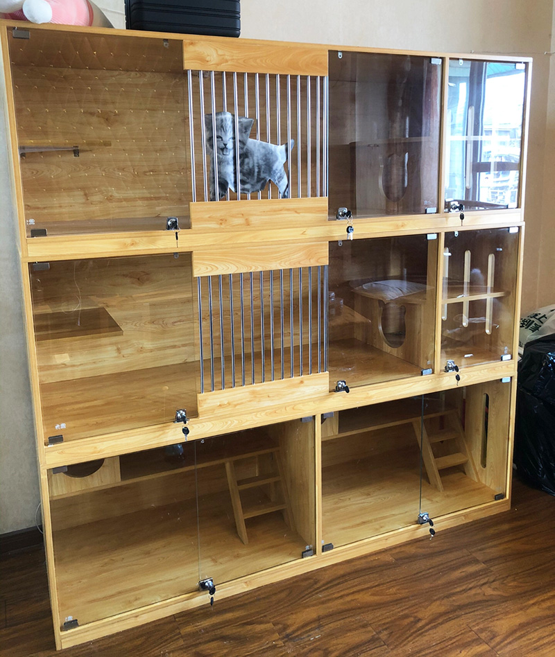 实木宠物柜猫狗笼子别墅房子玻璃门木格栅展示柜宠物店寄养大笼子