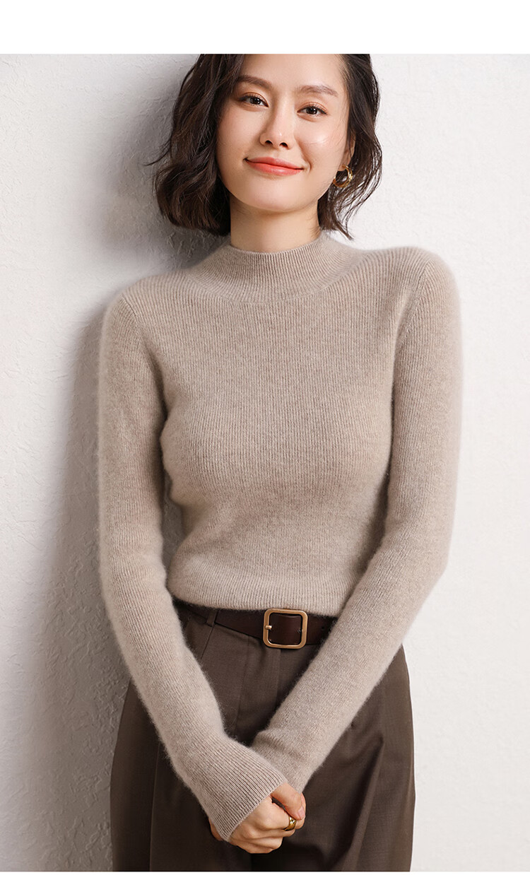 恒源祥高端品牌特价捡漏纯羊绒衫女款半高领修身纯色套头毛衣紧身基础