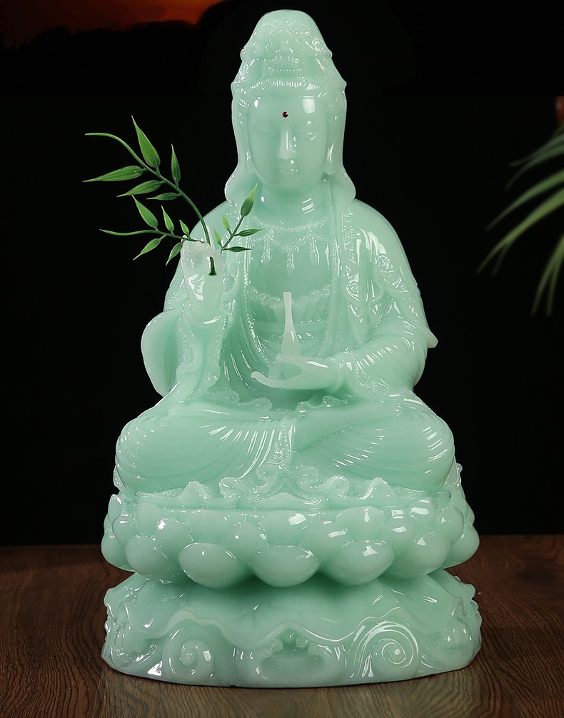 佛像摆件客厅家用供奉站立神像保平安求子观世音菩萨31cm坐立玉观音