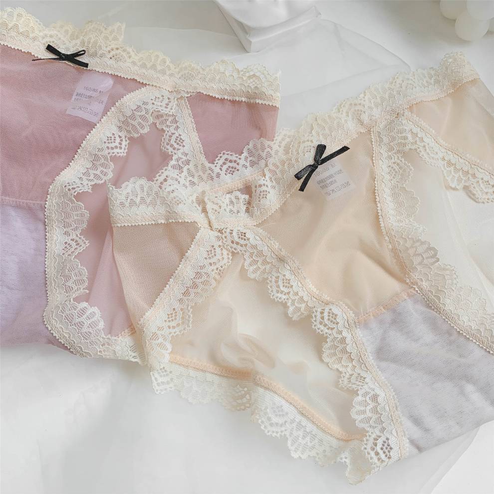 浪莎高叉蕾丝纯欲性感情调内裤女夏季薄款中腰纯棉裆三角裤女式短裤头