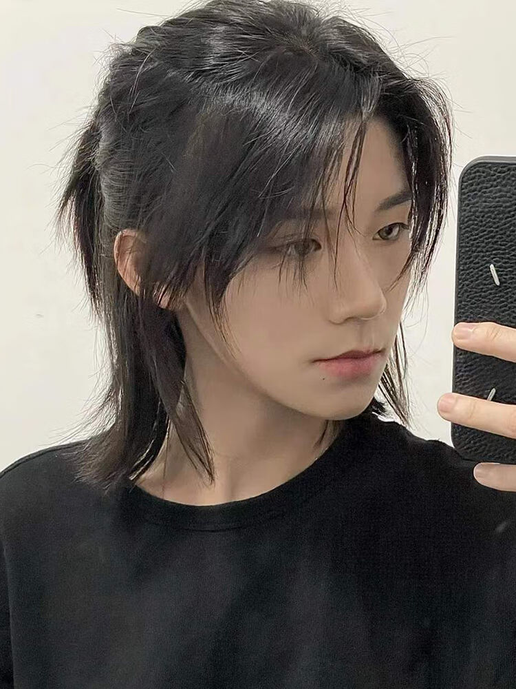 乐泡 狼尾鲻鱼头男女通用假发网红同款日系武士头长直发帅气减龄假发