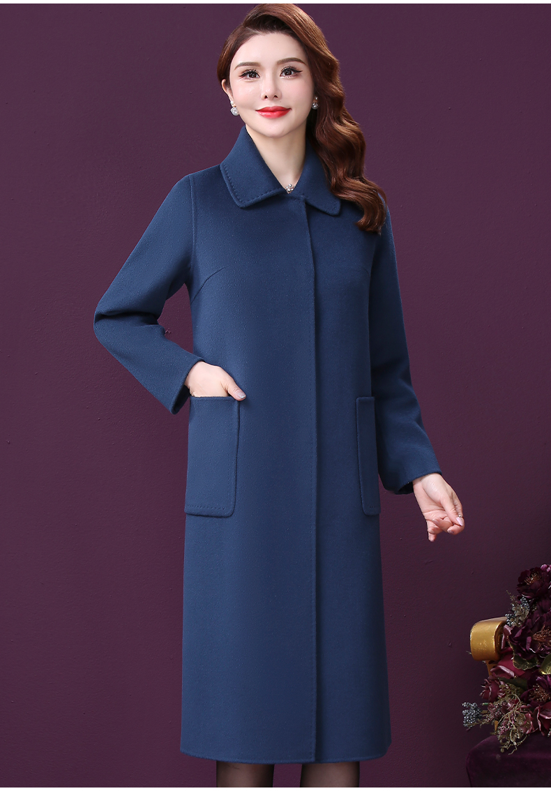 王小鸭双面呢大衣中长款冬季新款女山羊绒宽松羊毛韩版呢外套蓝色2xl