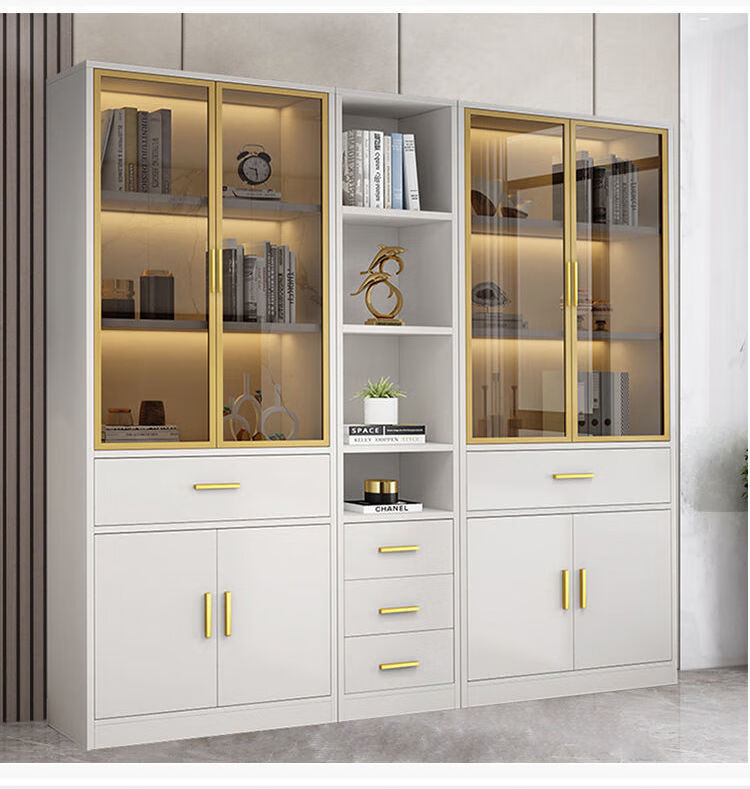 书柜北欧轻奢玻璃门时尚简约现代书架落地办公室书房客厅家用书橱 80