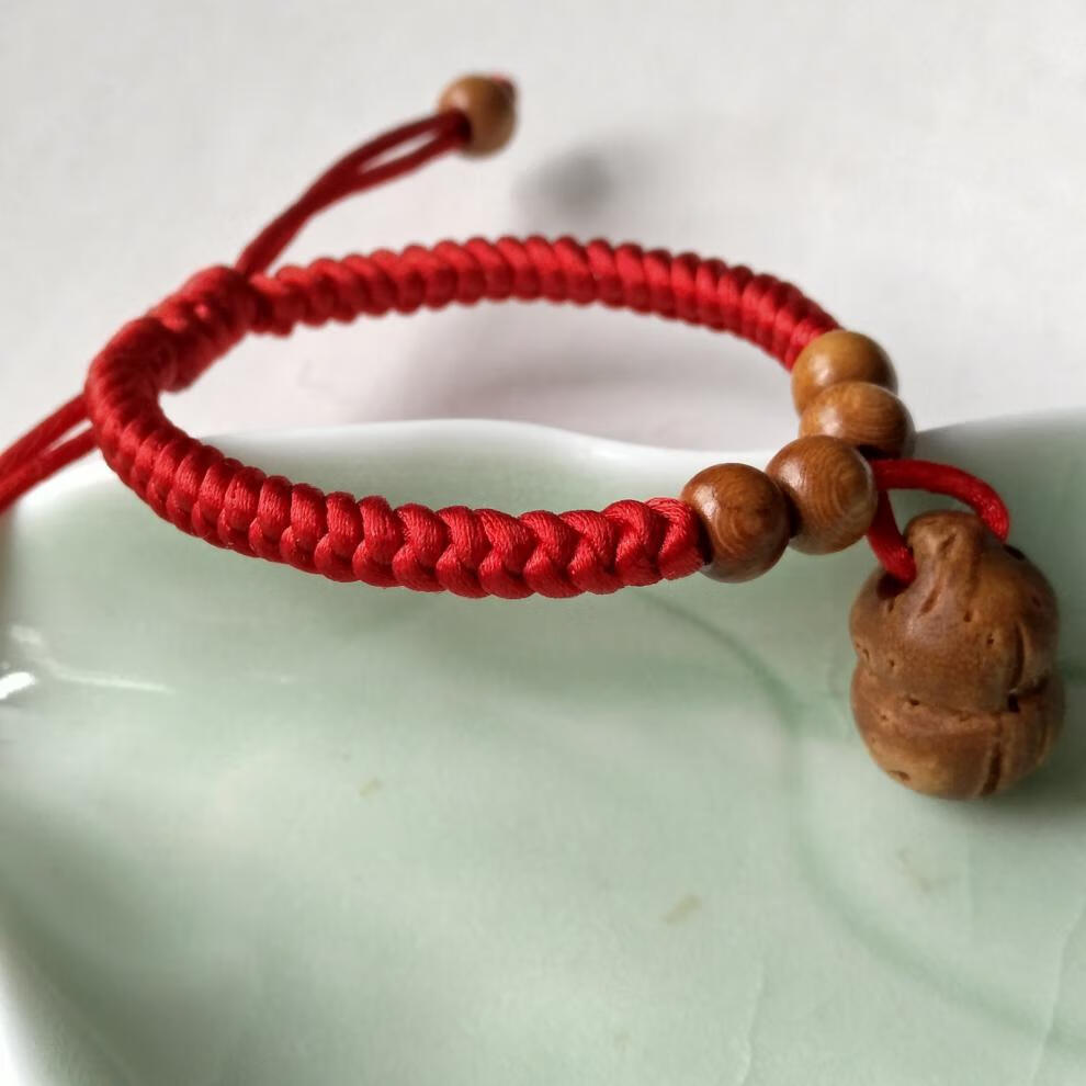 玖灵逅桃核手串婴儿桃核葫芦红绳手脚链桃胡手串手工编金刚结手绳男女