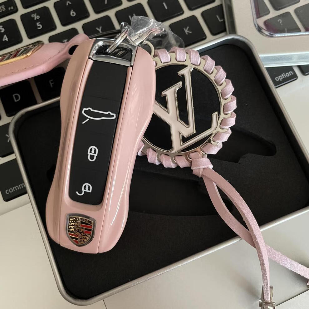 适用于保时捷汽车钥匙壳套 macan帕纳拉梅拉911 卡宴taycan718粉红 老